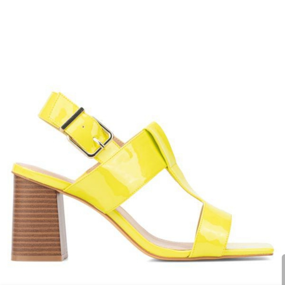 Size 13 Women Yellow Block Heel Sandals Shoes New Lime Color